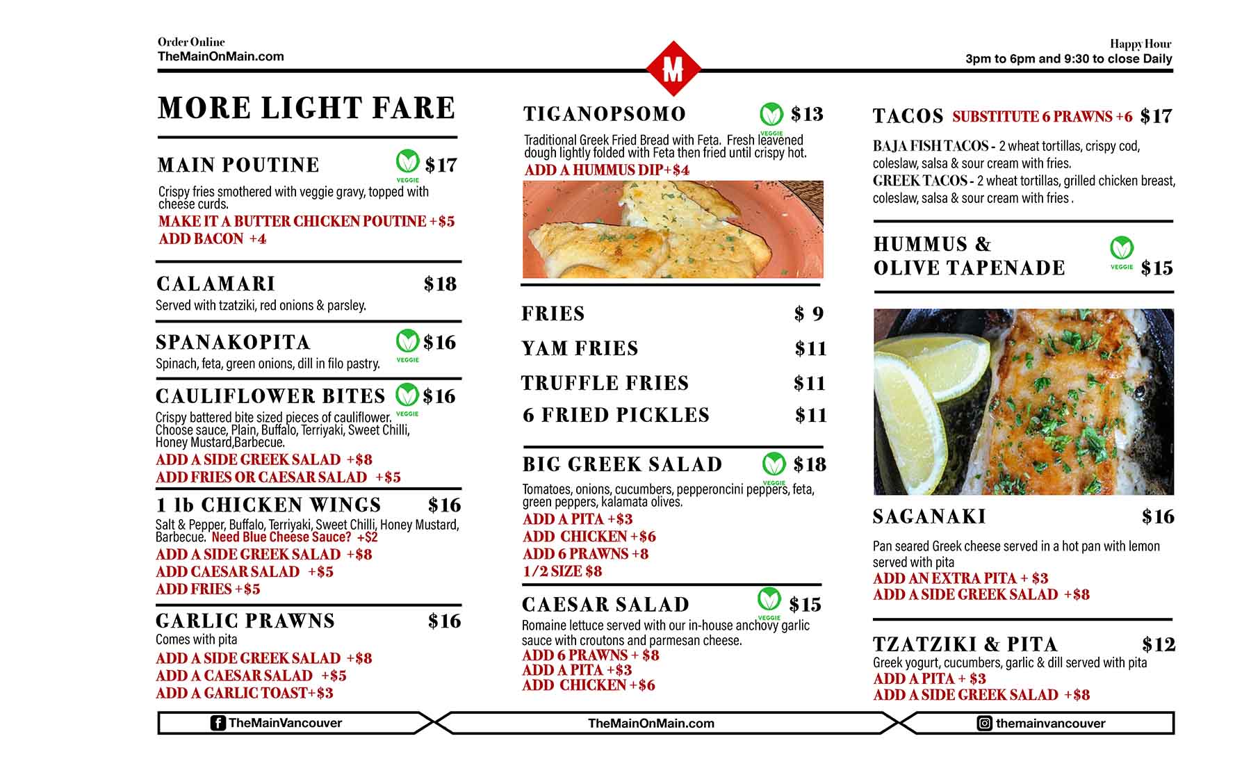 The Main Dinner Menu Page 3